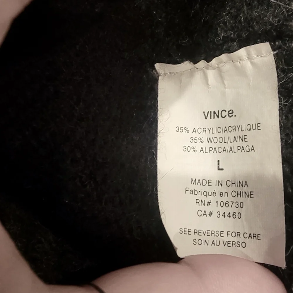 Vince Striped Open Alpaca Wool Cardigan with Hood, Black & Grey - Sz L - Picture 4 of 4
